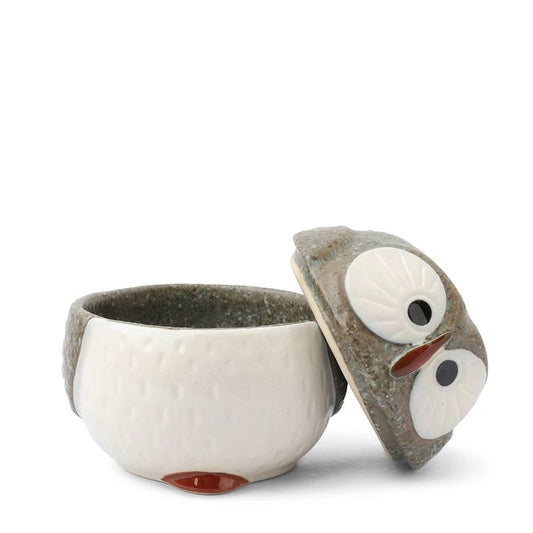 Ceramic Lidded Blue Owl Container (Japan)