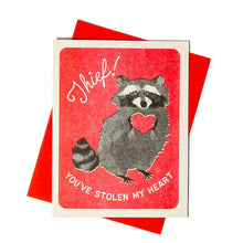 Load image into Gallery viewer, Thief! Raccoon Risograph Card | Bromstad Printing Co. (VA)
