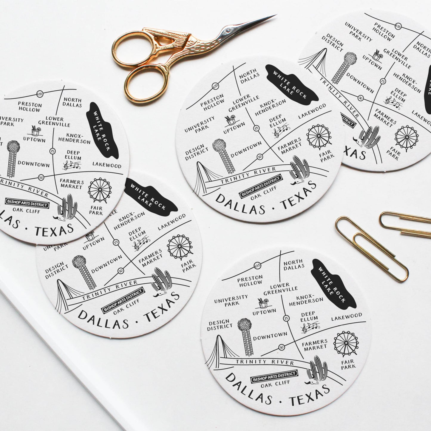 Dallas Neighborhoods Map Coaster Set | Onderkast Studio (TX)