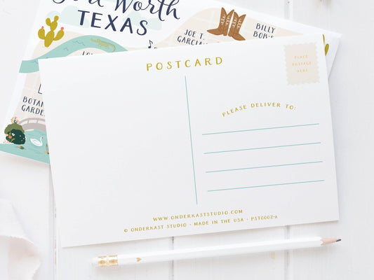 Fort Worth Map Postcard | Onderkast Studio (TX)
