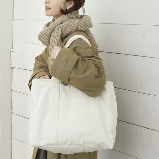 Canvas Partitioned Large Tidy Tote Bag | White | Horn Please (Japan)