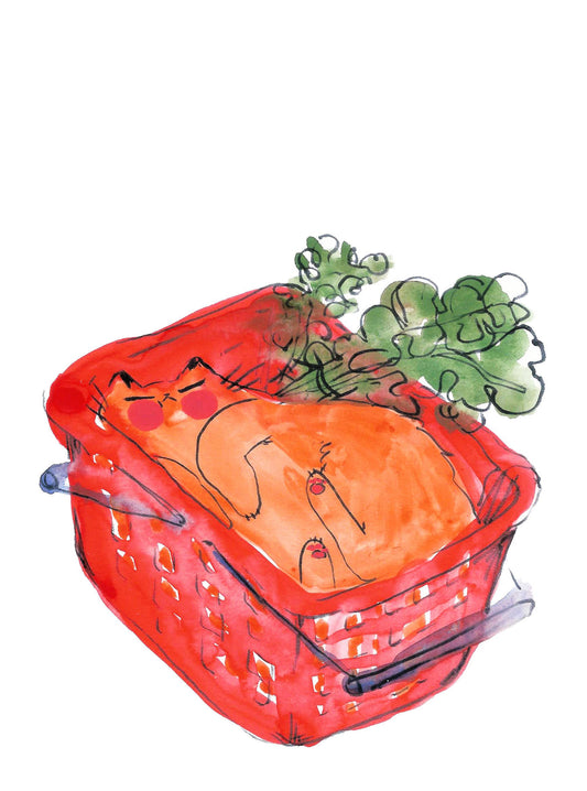 Basket Cat Dreaming Art Print | Rebekah Evans (NC)