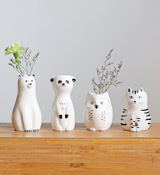 Animal Motif Porcelain Flower Vase | Owl | Creer (Japan)