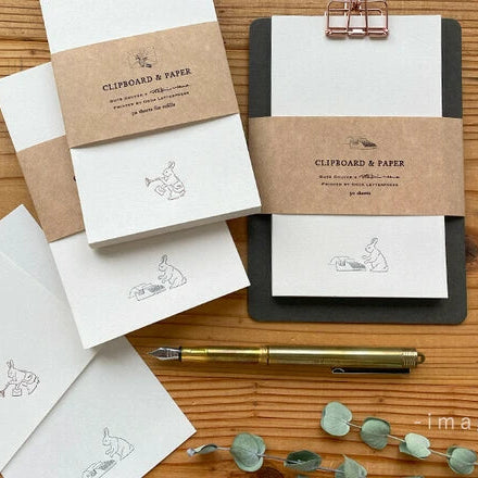 Clipboard & Paper Set – Typewriter Rabbit | Raku Hana x Gute Gouter (Japan)