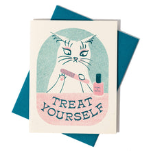 Load image into Gallery viewer, Treat Yourself Risograph Greeting Card | Bromstad Printing Co. (VA)