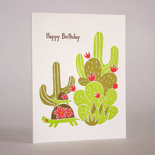 Load image into Gallery viewer, Desert Tortoises Birthday Letterpress Card |Single Card| Fugu Fugu Press (CA)