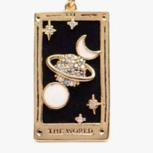 Load image into Gallery viewer, Tarot Card Necklace |The World | Steel/enamel glass/paperclip | Christine Jehlickova (ONT)