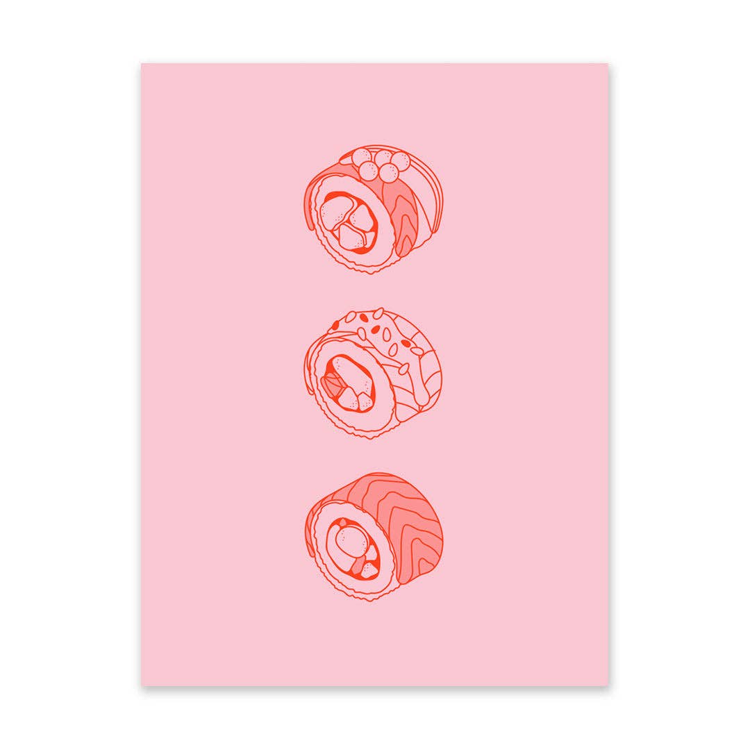 Pink and Red Sushi Risograph Print | Ohh Deer (UK)
