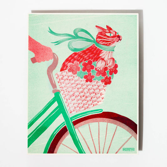 Cat in a Bike Basket Risograph Print | Bromstad Printing Co. (VA)