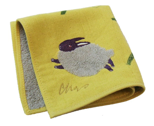 MiW Style Fluffy Gauze Handkerchief | Rabbit Design in Yellow | moritaMiW (Japan)