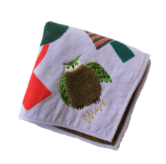 MiW Style Fluffy Gauze Handkerchief | Long-eared Owl | moritaMiW (Japan)