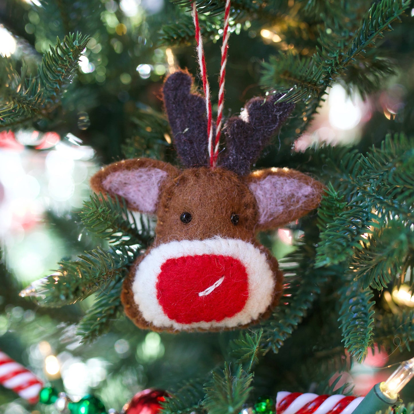 Red Nose Reindeer Wool Felt Ornament