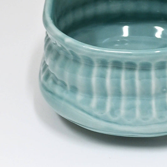 Turquoise Porcelain Mini Matcha Bowl | Ribbed Gloss Glaze | Japan