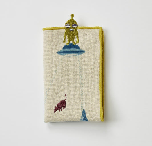 MiW Style Pocket Handkerchief | Uchujin Design in Dark Yellow | moritaMiW (Japan)
