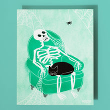 Load image into Gallery viewer, Skeleton Lap Cat Risograph Print | Bromstad Printing Co. (VA)