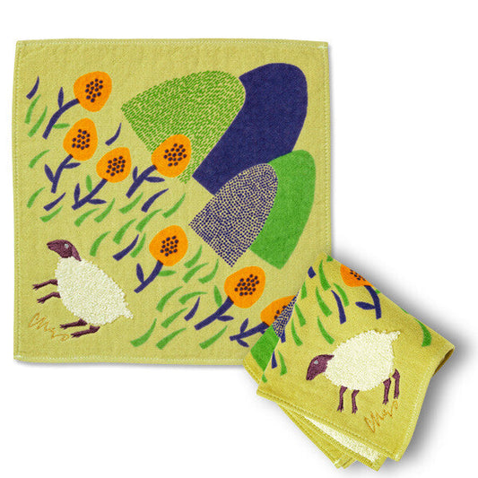 MiW Style Fluffy Gauze Handkerchief | Sheep Design in Beige | moritaMiW (Japan)