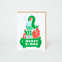 Load image into Gallery viewer, Holiday Animal Tree Stack Letterpress Card | Egg Press (OR)