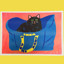 Load image into Gallery viewer, Ikea Bag Cat Risograph Print | Naomi Wilkinson (UK)