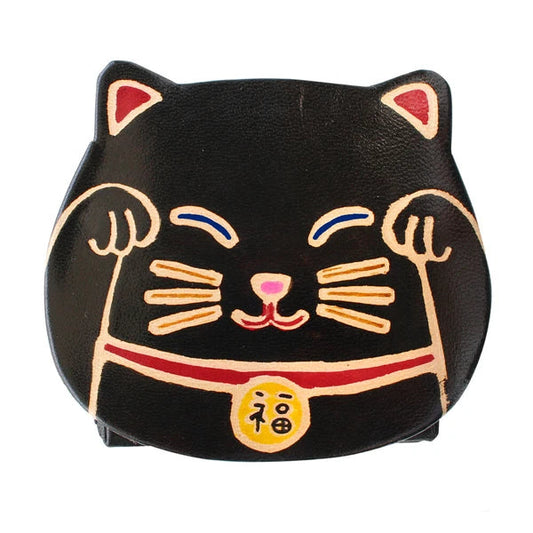 Leather Lucky Cat Coin Purse (Japan)