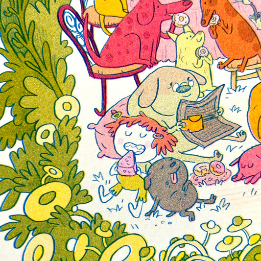 Doggy Tea Party Risograph Print | Natalie Andrewson (CA)
