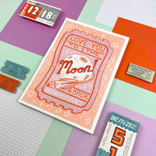 Load image into Gallery viewer, A5 to the Moon & Back Ticket, Risograph Print | Jacqueline Colley (UK)
