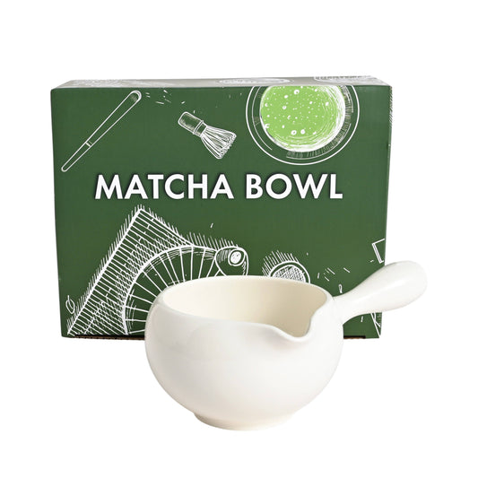 Side Handle Porcelain Katakuchi Matcha Bowl | Glossy White