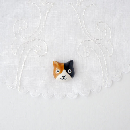 Ceramic Calilco Cat Brooch | Japan