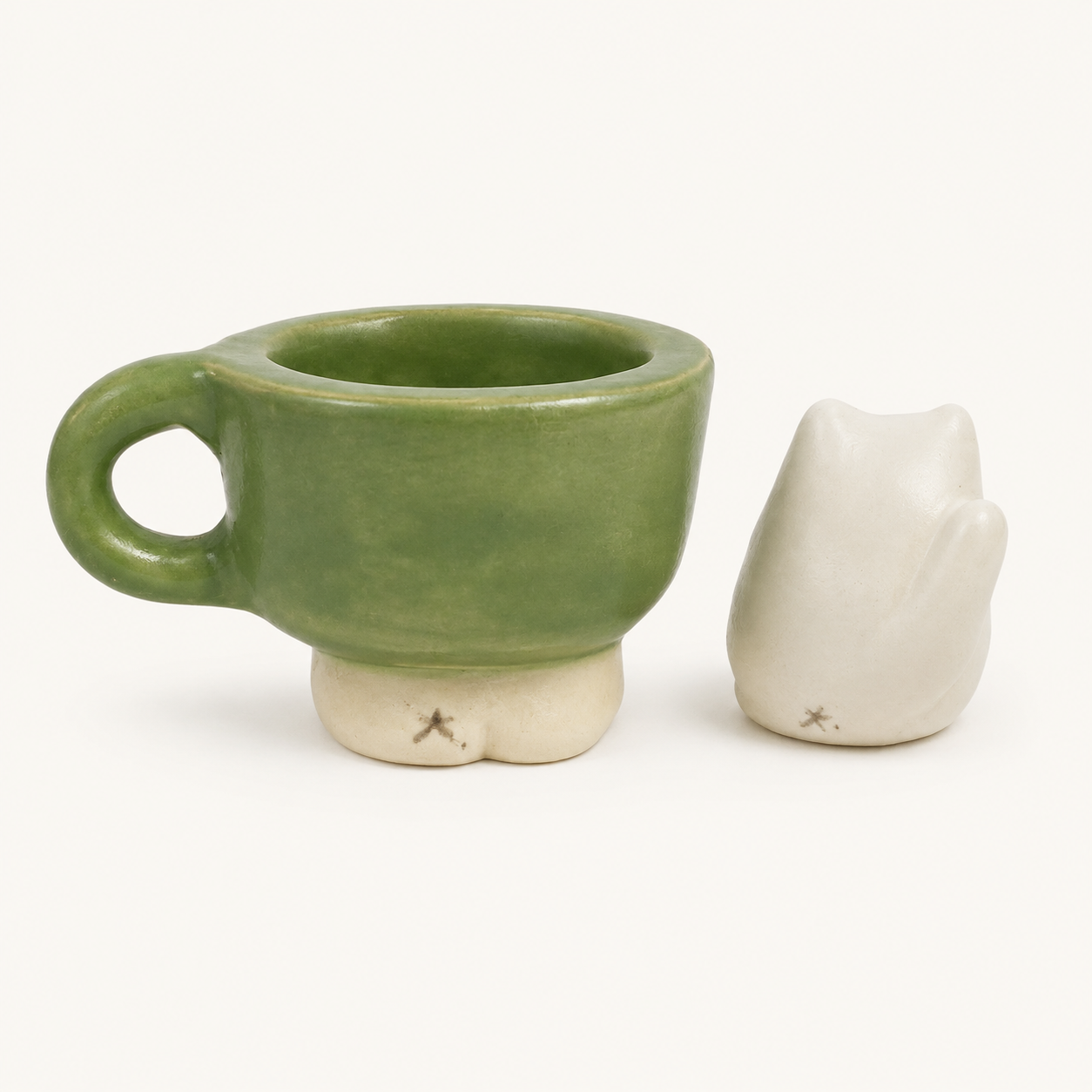 Cat Cup Stoneware Figurine | Moss Green | Taitau Fung (HK)