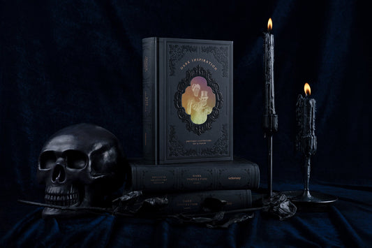 Dark Inspiration by Victionary with a black skull and candles on dark velvet