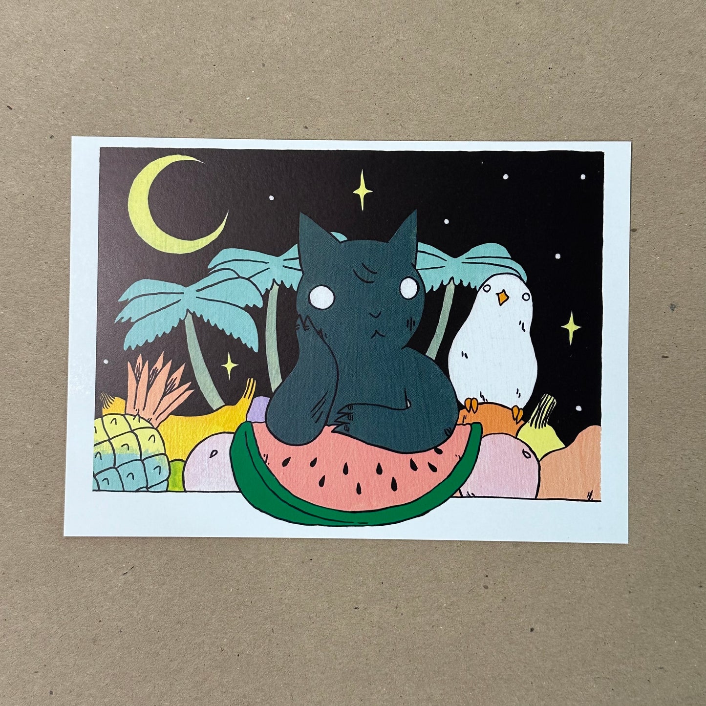 Watermelon Cat Postcard Print | Deth P. Sun (CA)