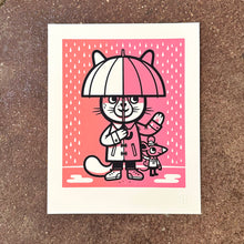 Load image into Gallery viewer, Umbrella Cat Screenprint | The Little Friends of Printmaking (CA)