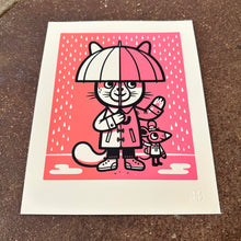 Load image into Gallery viewer, Umbrella Cat Screenprint | The Little Friends of Printmaking (CA)