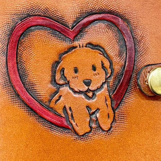 Leather Mini Notebook Cover | Puppy Heart | Gomez Handcrafted Leathergoods (TX)