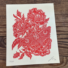 Load image into Gallery viewer, Peony Moth Linocut Print | Luke Martin (MD)