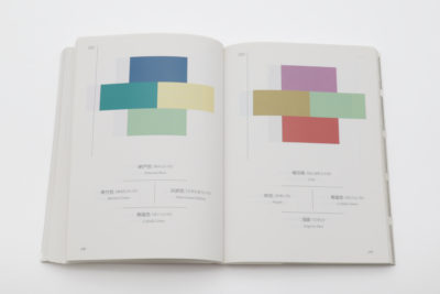 Open spread of A Dictionary of Color Combinations showing teal, blue, cream and coral color pairings