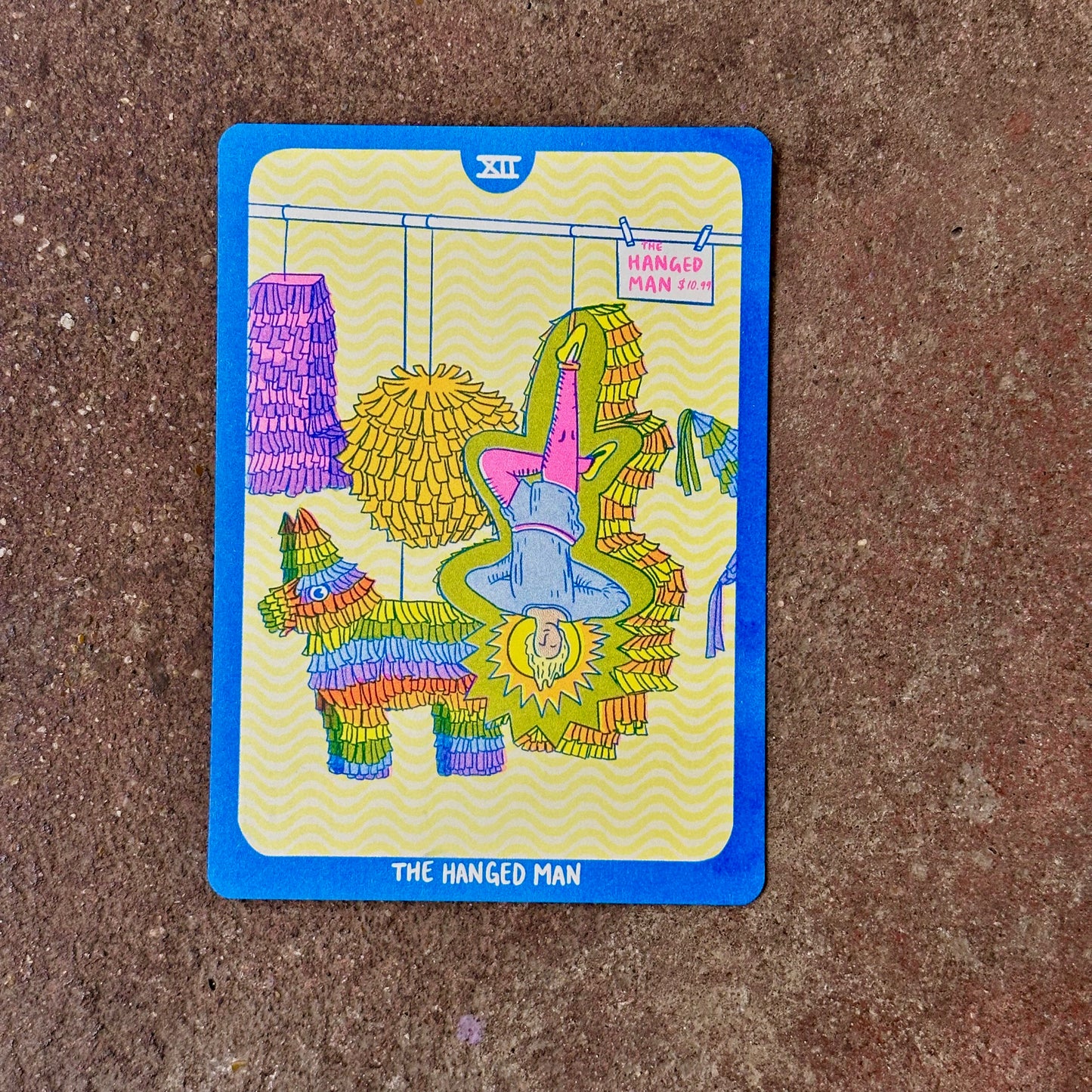 Cornerstore Tarot Risograph Print Postcard | The Hanged Man | Christina Hu (CA)