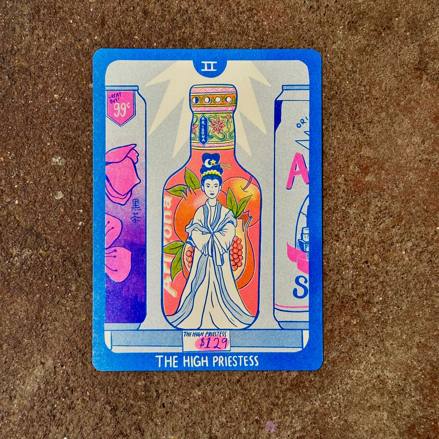 Cornerstore Tarot Risograph Print Postcard | The High Priestess | Christina Hu (CA)