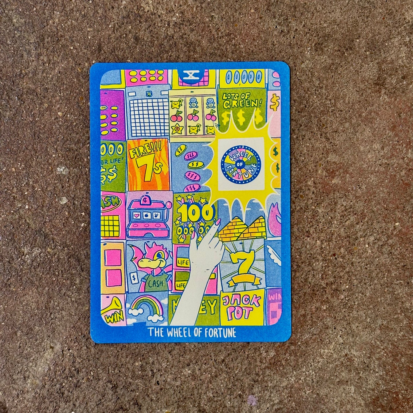 Cornerstore Tarot Risograph Print Postcard | The Wheel of Fortune | Christina Hu (CA)