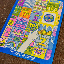 Load image into Gallery viewer, Cornerstore Tarot Risograph Print Postcard | The Wheel of Fortune | Christina Hu (CA)