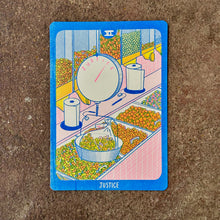 Load image into Gallery viewer, Cornerstore Tarot Risograph Print Postcard | Justice | Christina Hu (CA)