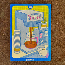 Load image into Gallery viewer, Cornerstore Tarot Risograph Print Postcard| Strength | Christina Hu (CA)