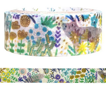 Load image into Gallery viewer, Cat and Flowers Washi Tape | Gold Embossed | Shinzi Katoh (Japan)