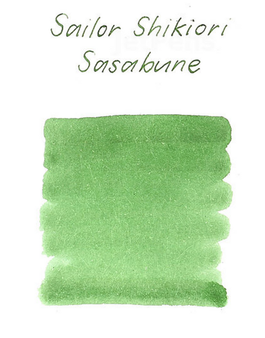 Green ink swatch with 'Sailor Shikiori Sasabune' text on a white background