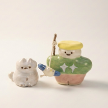 Load image into Gallery viewer, George, Cat Toy and His Cat Handmade Stoneware Set | Taitau Fung (HK)
