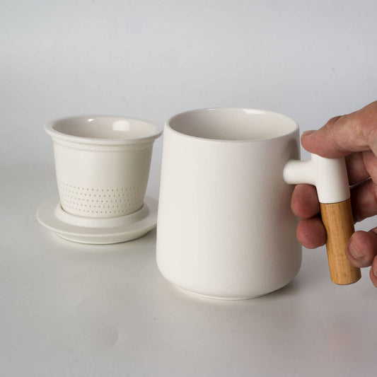 15oz Porcelain Tea Mug with Lid and Infuser | White