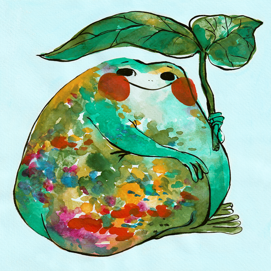 Happy Frog with Leaf Umbrella Art Print | Rebekah Evans (NC)