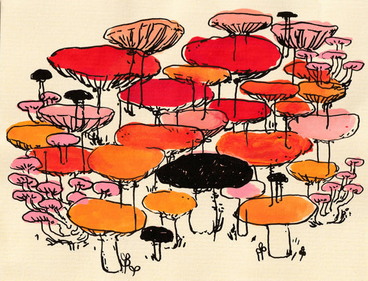 Mushrooms in Red, Orange, and Pink Art Print | Rebekah Evans (NC)