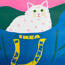 Load image into Gallery viewer, Ikea Bag Cat Risograph Print | White | Naomi Wilkinson (UK)