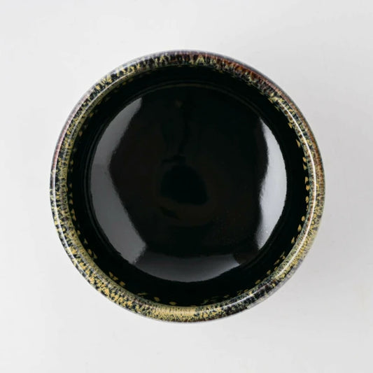 Ceramic Handmade Matcha Bowl | Black/Gold | Tenmoku Kin Unofu Nagashi (Japan)