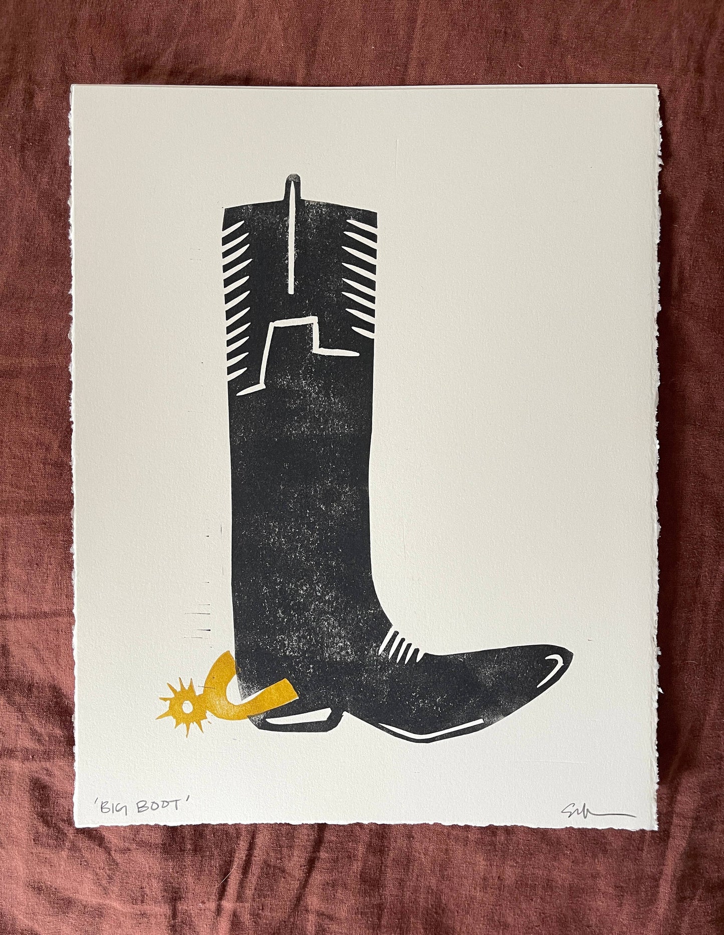 Big Boot Linocut Print | Ellen Orchard (TX)